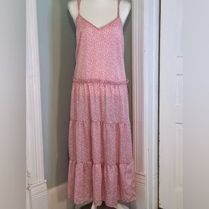 TOPSHOP floral print tiered hem PINK dress